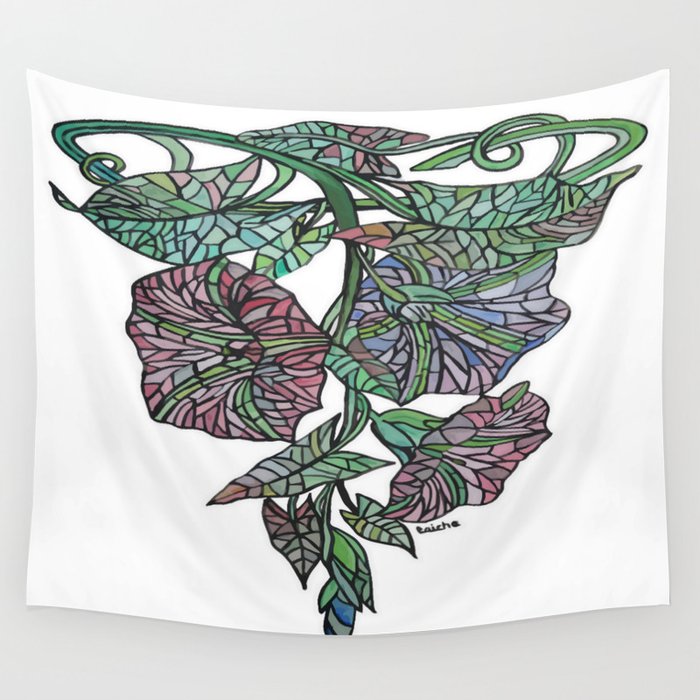Art Nouveau Morning Glory Black Outline Art Wall Tapestry