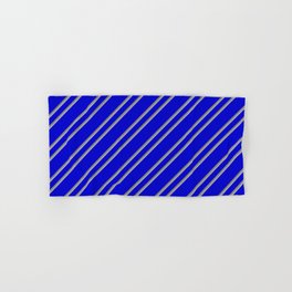 [ Thumbnail: Blue, Grey, and Dark Grey Colored Pattern of Stripes Hand & Bath Towel ]