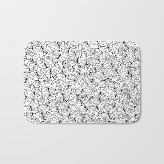 Butterflies Black on White Bath Mat