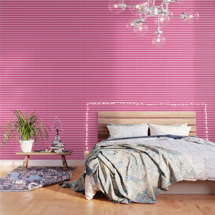Hot Neon Pink And White Harlequin Diamond Check Wallpaper By