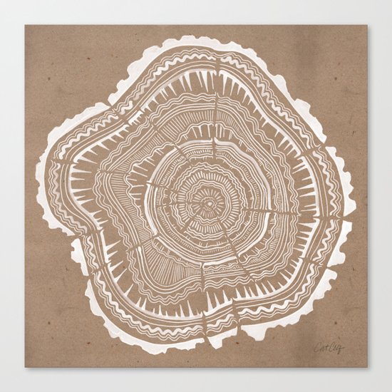 Tree Rings – White Ink on Kraft Canvas Print