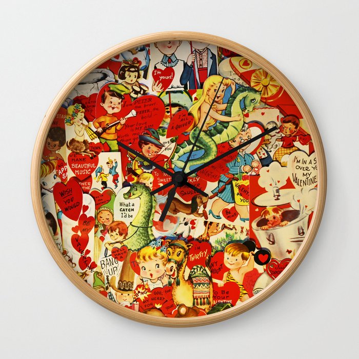 Vintage Valentine Cards Love Humor Funny Mermaids Seahorse Red Hearts Couples Reto Inspired Wall Clock