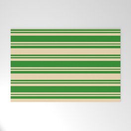 [ Thumbnail: Forest Green and Tan Colored Lined Pattern Welcome Mat ]