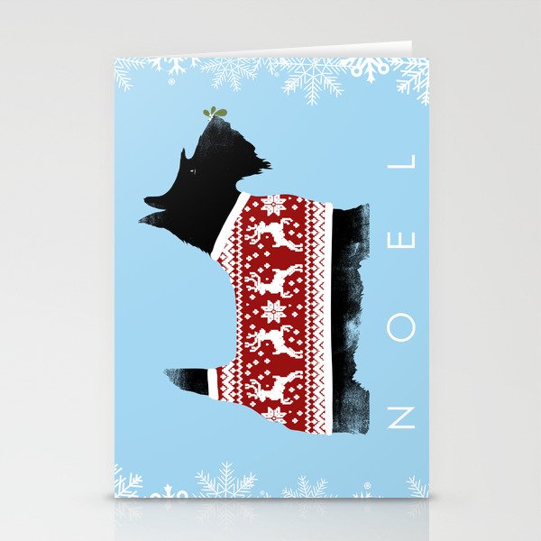 Scottie Dog Noel Christmas Mistletoe Art Stationery Cards