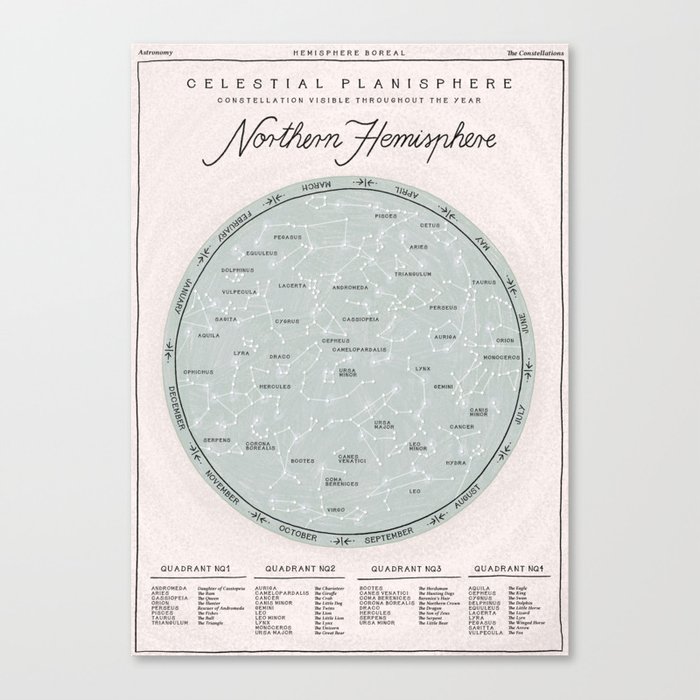 Northern Hemisphere Constellations Map Canvas Print by Iz Ptica  Society6