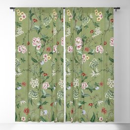 Chinoiserie Regency green, florals Blackout Curtain