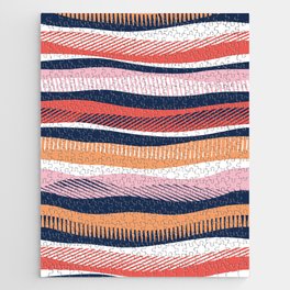 Float in // papaya orange coral cotton candy pink and midnight blue waves Jigsaw Puzzle