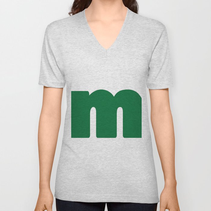 m (Olive & White Letter) V Neck T Shirt