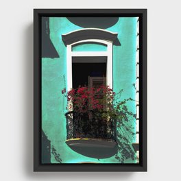 Puerto rican balcony and flowers Framed Canvas