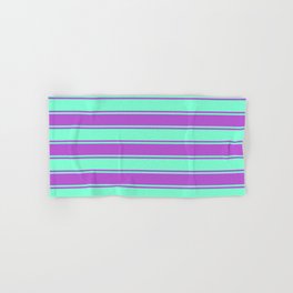 [ Thumbnail: Orchid and Aquamarine Colored Stripes/Lines Pattern Hand & Bath Towel ]