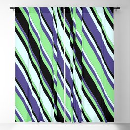 [ Thumbnail: Dark Slate Blue, Light Green, Black, and Light Cyan Colored Lined Pattern Blackout Curtain ]
