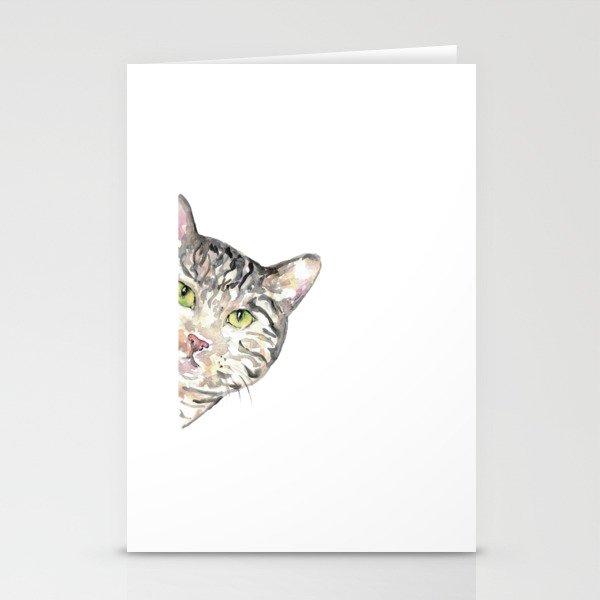 Grey cat peeking Painting Wall Poster Watercolor Stationery Cards