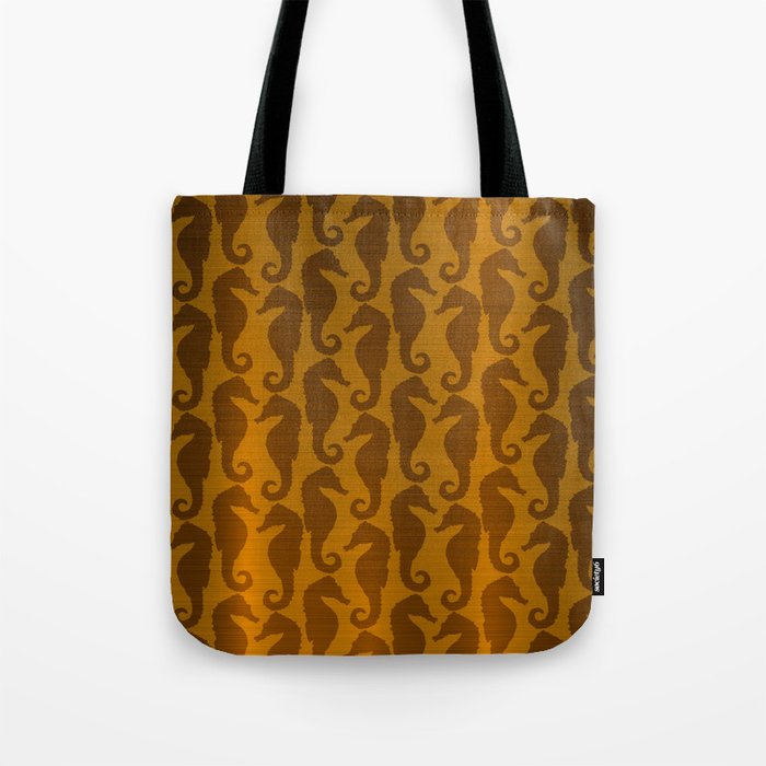 Gold Silk Metallic Seahorse Modern Collection Tote Bag