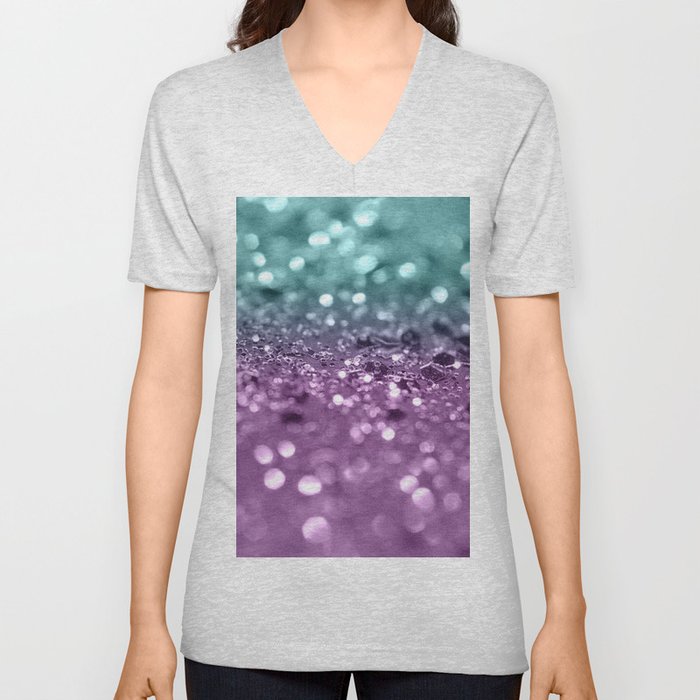 Aqua Purple MERMAID Girls Glitter #2 (Faux Glitter) #shiny #decor #art #society6 V Neck T Shirt