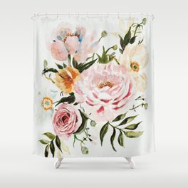 Loose Peonies & Poppies Floral Bouquet Shower Curtain