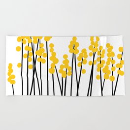 Hello Spring! Yellow/Black Retro Plants on White #decor #society6 #buyart Beach Towel