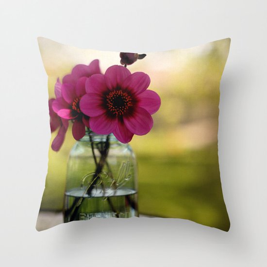 Dahlias In A Blue Jar Throw Pillow