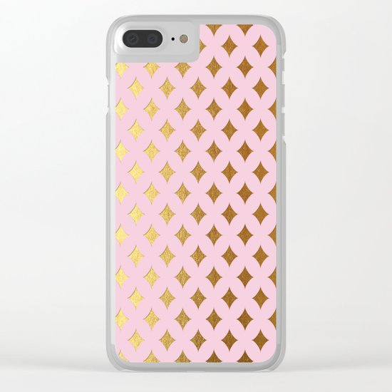 Queenlike- pink and gold elegant quatrefoil ornament pattern Clear iPhone Case