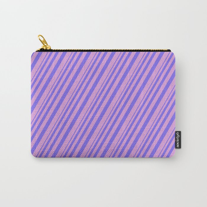 Medium Slate Blue and Plum Colored Lined Pattern Carry-All Pouch