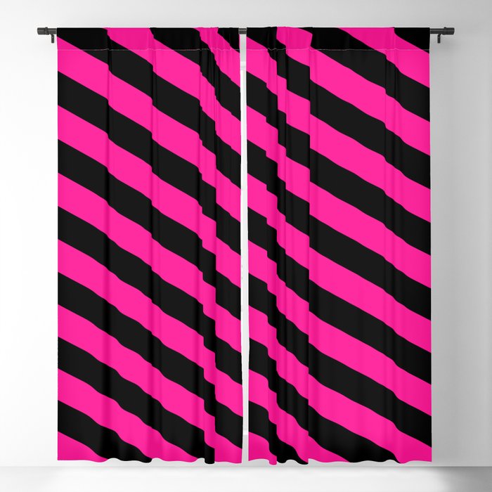 Black and Deep Pink Colored Lines/Stripes Pattern Blackout Curtain