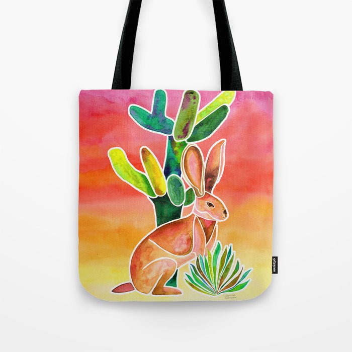 Hare and Cactus - Sunset Ombre Background Tote Bag