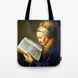Old Woman Reading a Book Tote Bag