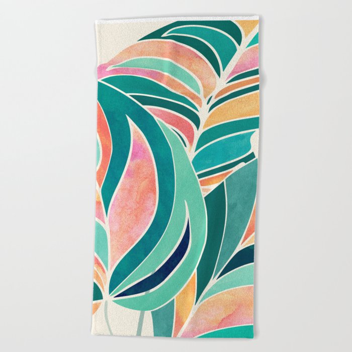 Rise Up Tropical Leaf Illustration Beach Towel