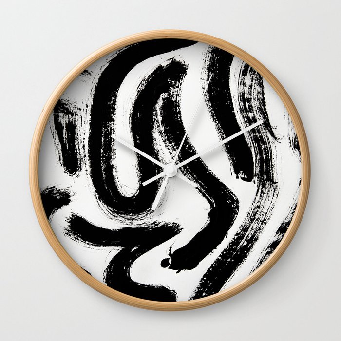 Black and White Abstract Pattern 1: A minimal black and white pattern by Alyssa Hamilton Art Wall Clock
