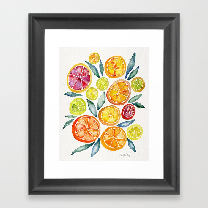 Sliced Citrus Watercolor Framed Art Print
