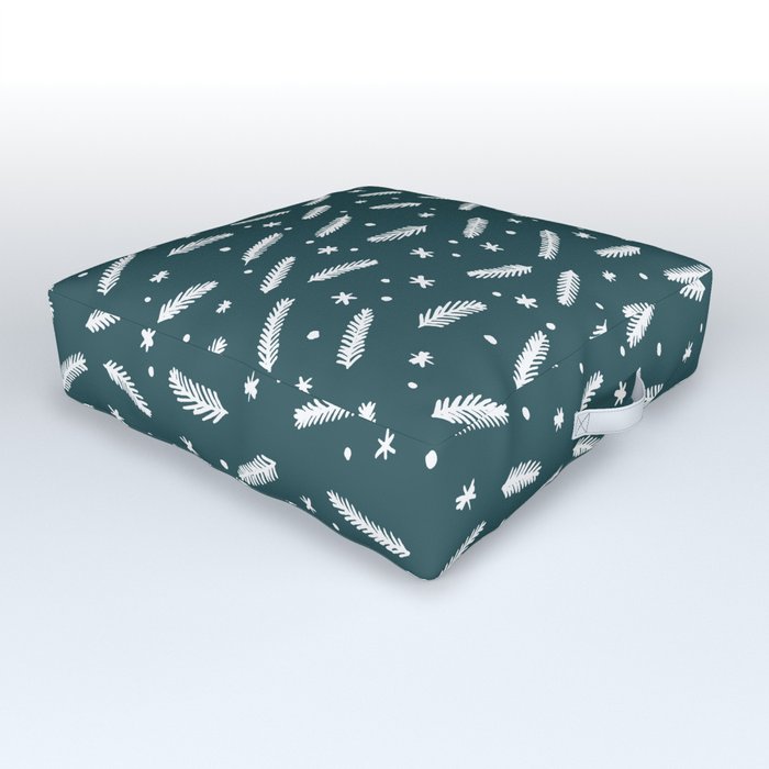 Christmas branches and stars - teal Outdoor Floor Cushion