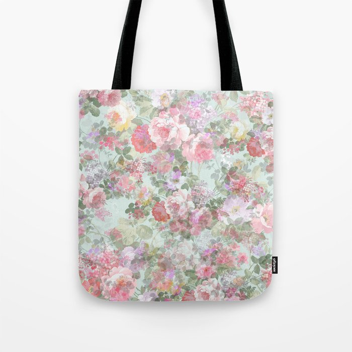 Innocence mattress metal Country chic vintage green blush pink elegant floral Tote Bag by Pink Water  | Society6