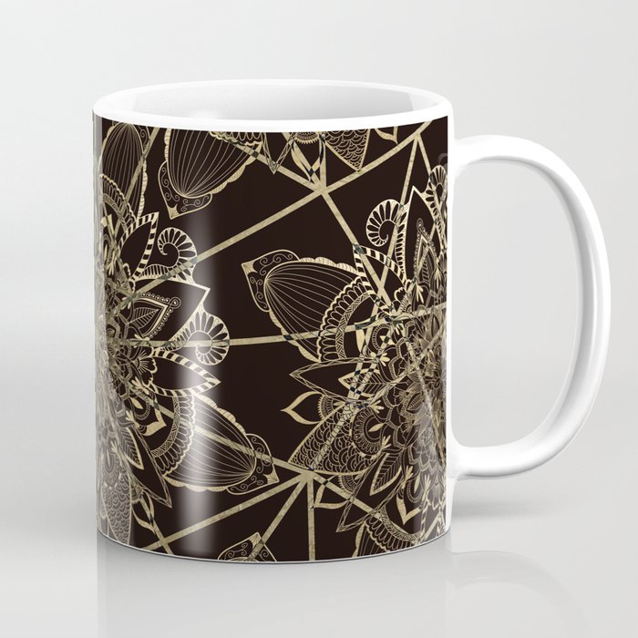 Spiritual geometric black gold floral mandala Coffee Mug