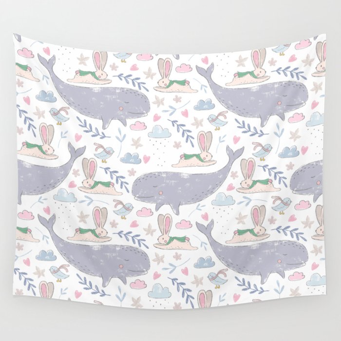 Whales and Bunnies Wall Tapestry