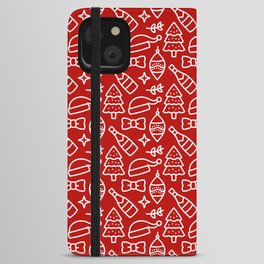 Christmas Pattern Red White Drawing Elements iPhone Wallet Case
