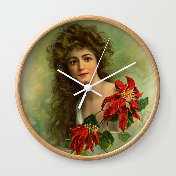  Girl with poinsettia restored Wall Clock