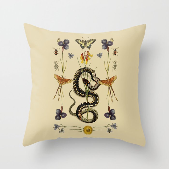 Snake, Swallowtail, & Wildflowers Throw Pillow