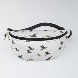 Origami Birds Collage I, Gold and Black Fanny Pack