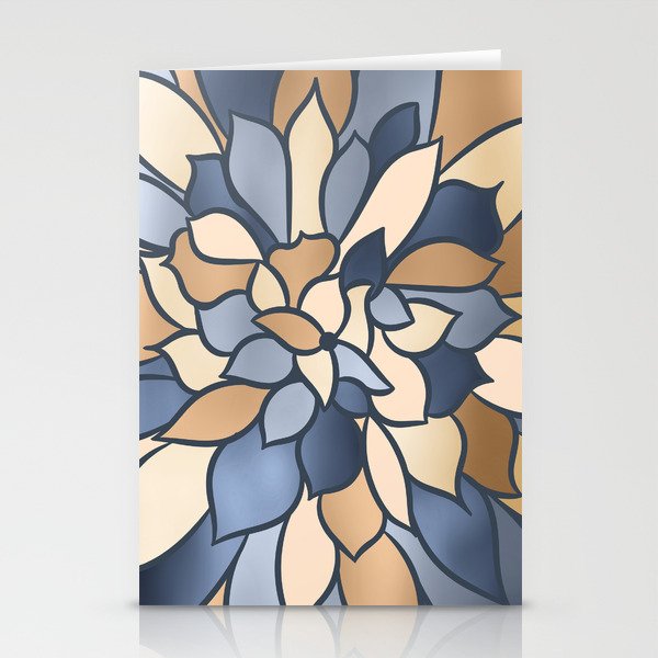 Metallic Gold and Blue Floral Stationery Cards