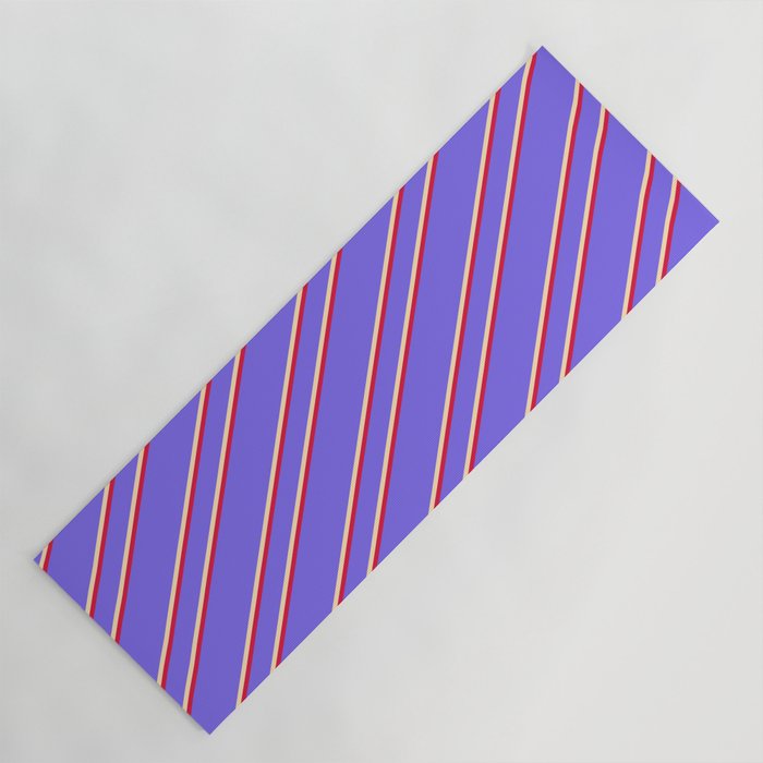 Medium Slate Blue, Beige, and Crimson Colored Stripes Pattern Yoga Mat