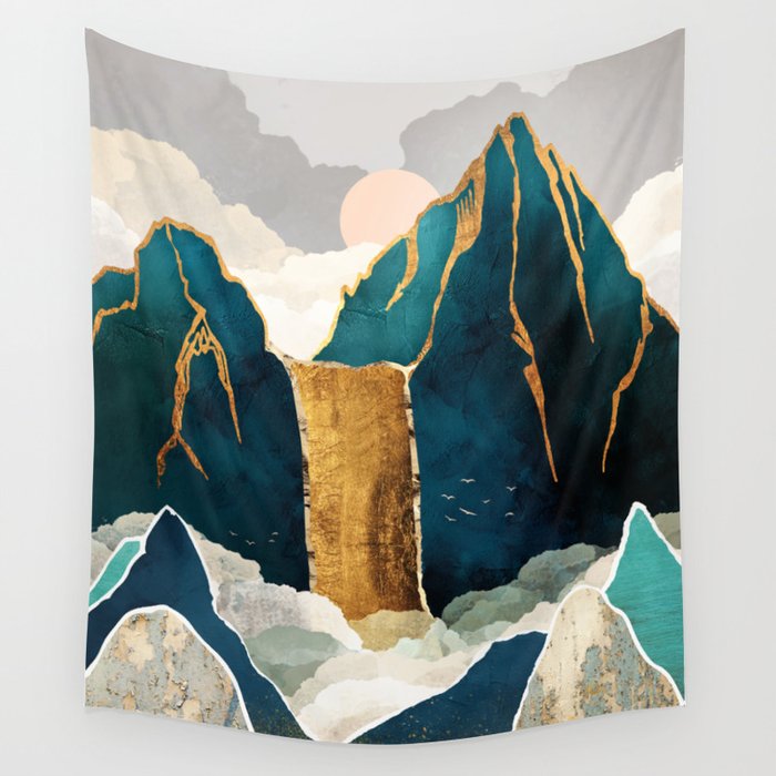Golden Waterfall Wall Tapestry