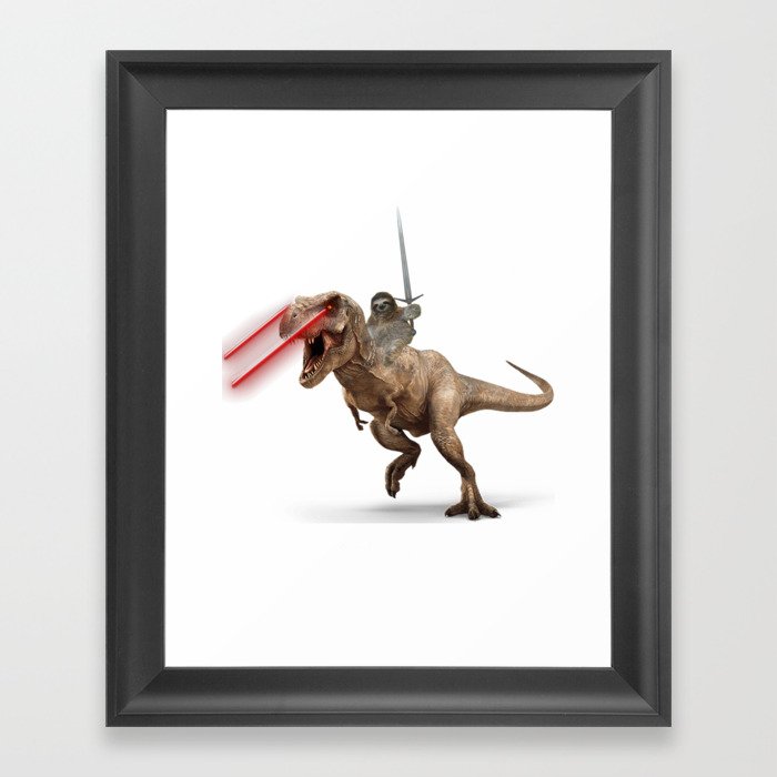 Awesome Sloth Riding Laser Dinosaur with Claymore Framed Art Print