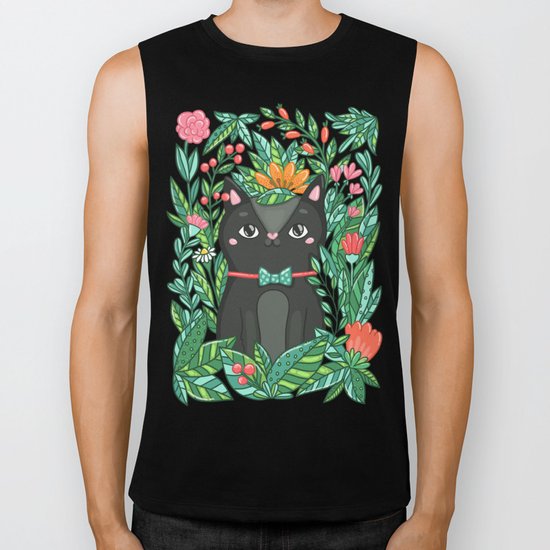 Cat in flowers Biker Tank