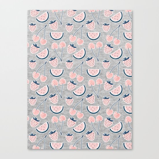 Fruit Pattern on Gray Melange Canvas Print
