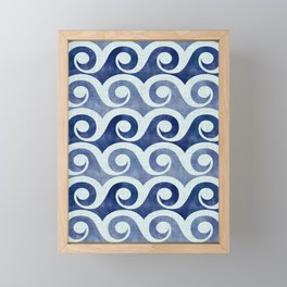 Indigo Geometric Beach Waves Framed Mini Art Print