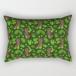  seamless pattern with sitting brown tigers and tropical vegetation Rectangular Pillow