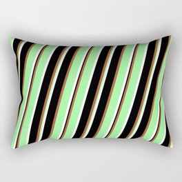 [ Thumbnail: Sienna, Green, White & Black Colored Lined Pattern Rectangular Pillow ]