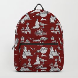 Outlandish Christmas Toile Pattern - red background with monochromatic design Backpack
