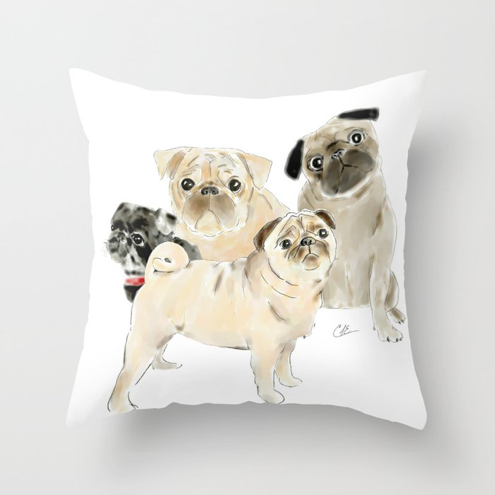 Pug Dogs Pugs Throw Pillow