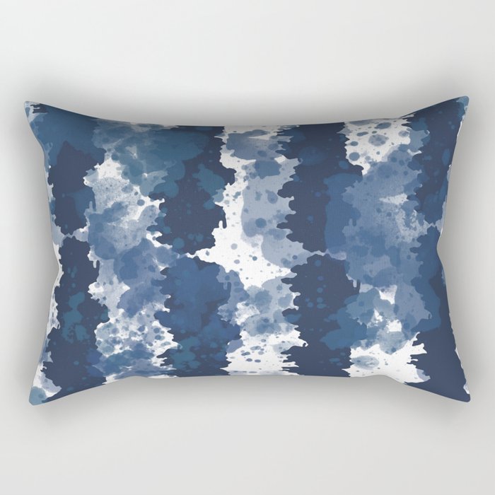 Indigo Blue Tie Dye Stripes II Rectangular Pillow