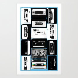 Retro Music Cassette Tapes - Black & White Art Print